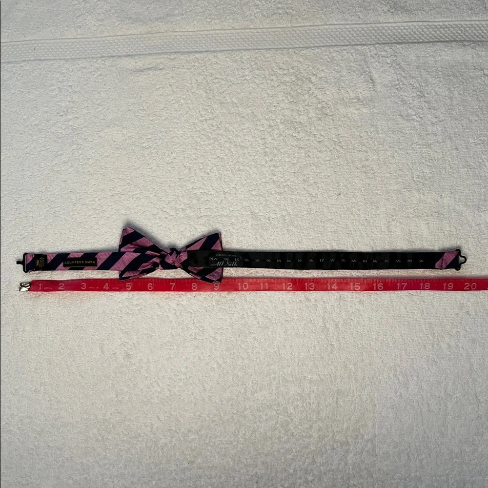 Stylish Boys Pink and Navy Striped Bow Tie, Adjustable Sizing (14 1/2 - 20)